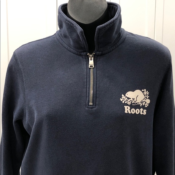 🦫 Roots Quarter-Zip Sweatshirt - Navy Blue - Size Small  🇨🇦 - Picture 10 of 14